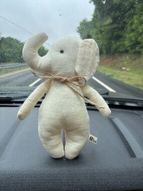 Artisan Handmade Linen Elephant Plush Baby Toy Minimalist Neutral Cream Boho